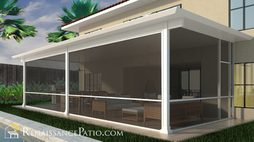 Moderno Patio Roof with Screen and White Framing in Homestead - Miami First Remodeling