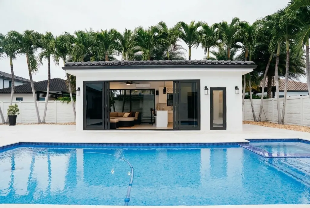 Poolside Cabana with Quartz Waterfall Bar