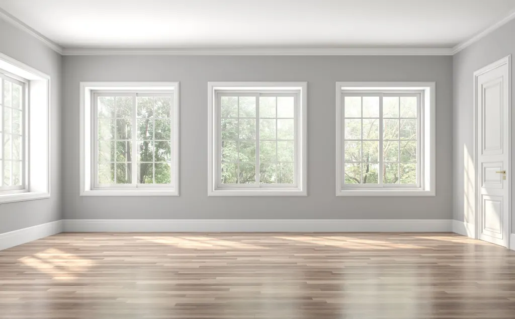 Empty room with a newly laid hardwood floor